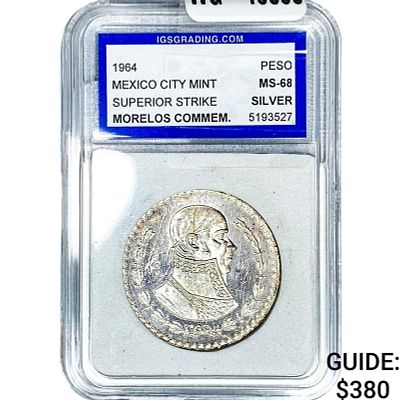 1964 Mexico Silver Peso Superior Strike IGS MS68