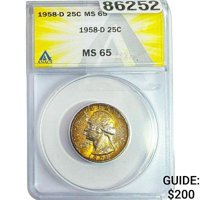 1958-D Washington Silver Quarter ANACS MS65