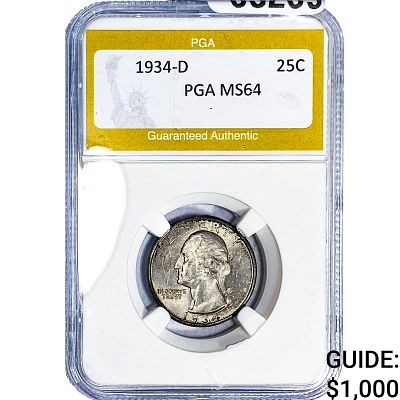 1934-D Washington Silver Quarter PGA MS64