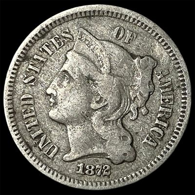 1872 Nickel Three-Cent Piece NEARLY UNCIRCULATED