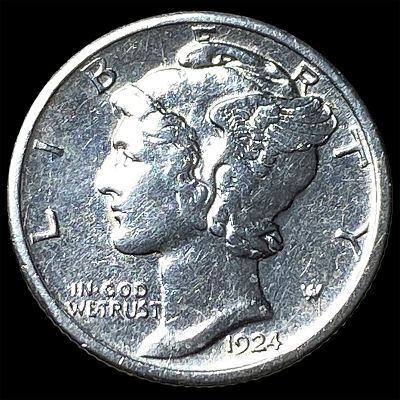 1924-S Silver Mercury Dime CLOSELY UNCIRCULATED. 1924-S Silver Mercury Dime CLOSELY UNCIRCULATED