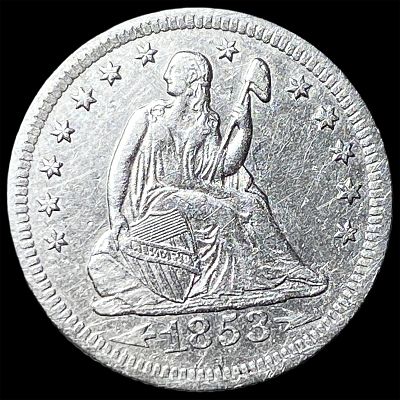 1853-O Arrows/Rays Silver Seated Liberty Quarter CLOSELY UNCIRCULATED. 1853-O Arrows/Rays 