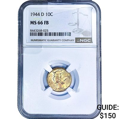 1944-D Mercury Silver Dime NGC MS66 FB