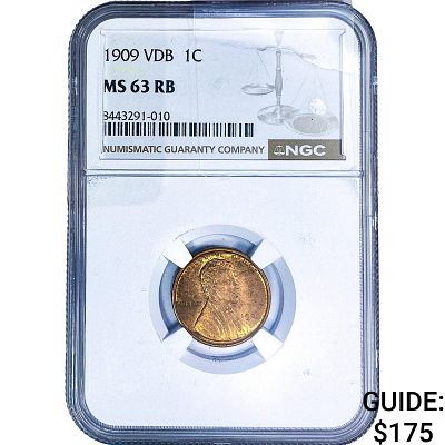 1909 VDB Wheat Cent NGC MS63 RB