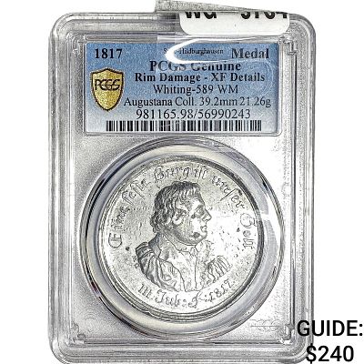 1817 Saxe-Hildburghausen White Metal Medal PCGS XFDetails Rim Damage
