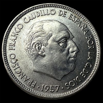 1957 Spain Copper Nickel 50 Pesetas