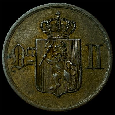 1877 Norway Bronze 2 Ore