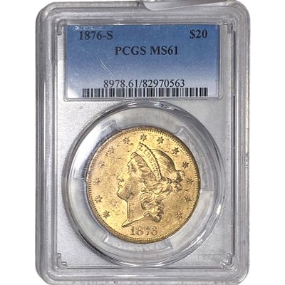 1876-S $20 Gold Double Eagle PCGS MS61
