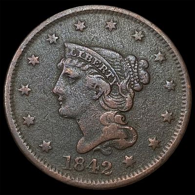 1842 Braided Hair Large Cent LIGHTLY CIRCULATED