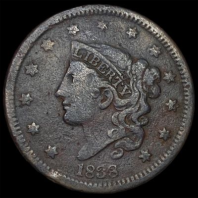 1838 Coronet Head Large Cent LIGHTLY CIRCULATED