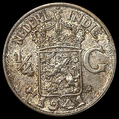 1941P Netherlands East Indies Silver 1/4 Gulden