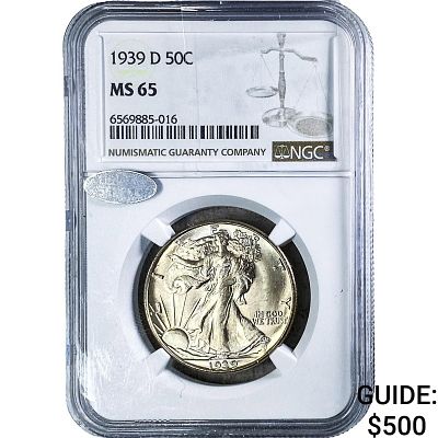 1939-D Walking Liberty Half Dollar NGC MS65