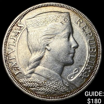 1929 Latvia Silver 5 Lati