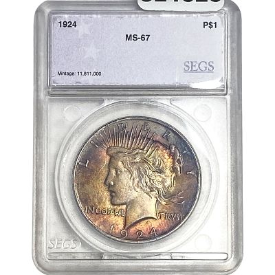 1924 Silver Peace Dollar SEGS MS67