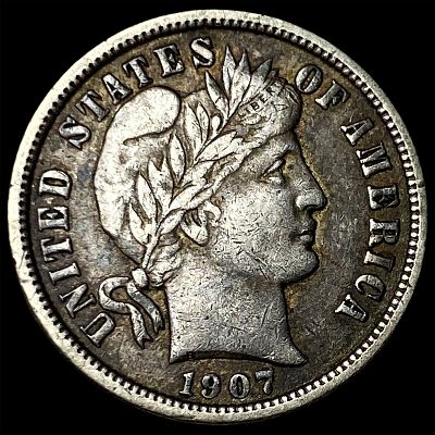 1907 Silver Barber Dime NEARLY UNCIRCULATED