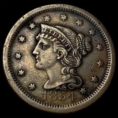 1854 Braided Hair Large Cent CLOSELY UNCIRCULATED. 1854 Braided Hair Large Cent CLOSELY UNCIRCULATED