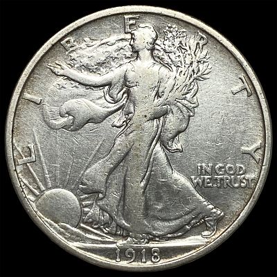 1918-D Silver Walking Liberty Half Dollar NEARLY UNCIRCULATED