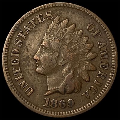 1869 Indian Head Cent ABOUT UNCIRCULATED