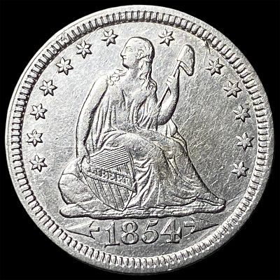 1854 Arrows Seated Liberty Quarter CHOICE AU