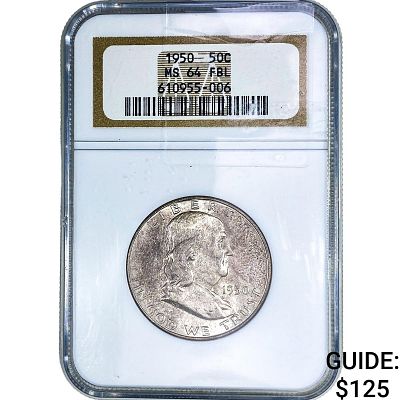 1950 Franklin Half Dollar NGC MS64 FBL