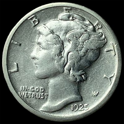 1925-S Silver Mercury Dime CLOSELY UNCIRCULATED. 1925-S Silver Mercury Dime CLOSELY UNCIRCULATED