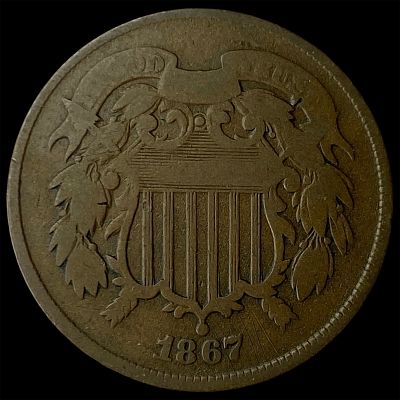 1867 Shield Two Cents NICELY CIRCULATED