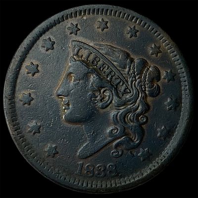 1838 Coronet Head Large Cent NEARLY UNCIRCULATED. 1838 Coronet Head Large Cent NEARLY UNCIRCULATED