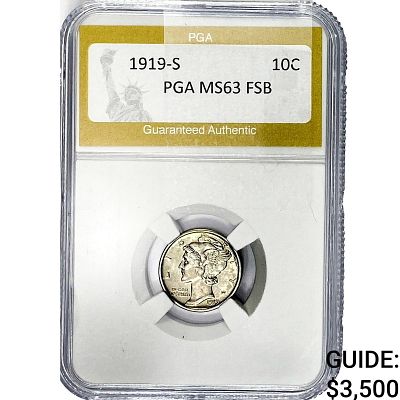 1919-S Mercury Silver Dime PGA MS63 FSB