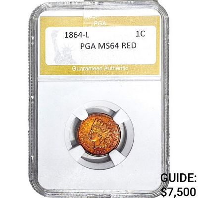 1864-L Indian Head Cent PGA MS64 Red