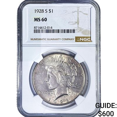 1928-S Silver Peace Dollar NGC MS60