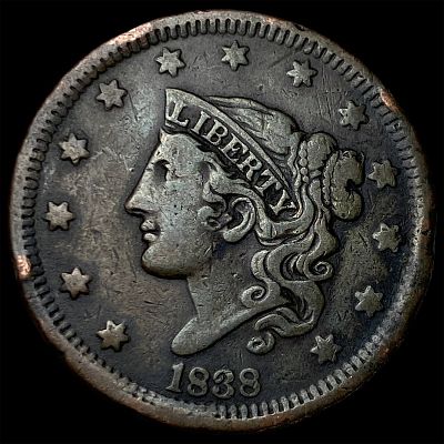 1838 Braided Hair Large Cent LIGHTLY CIRCULATED. 1838 Braided Hair Large Cent LIGHTLY CIRCULATED