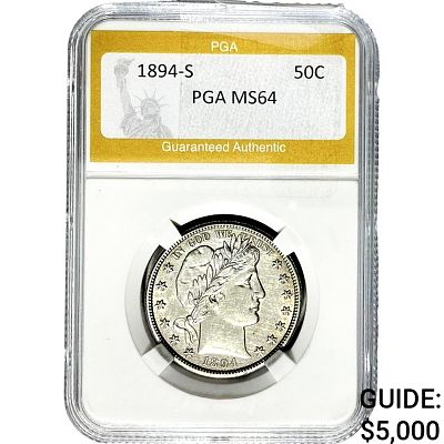1894-S Barber Half Dollar PGA MS64