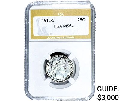 1911-S Barber Quarter PGA MS64
