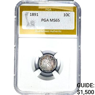1891 Seated Liberty Dime PGA MS65