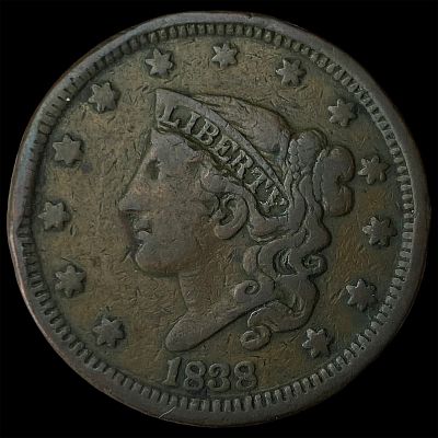 1838 Coronet Head Large Cent NEARLY UNCIRCULATED. 1838 Coronet Head Large Cent NEARLY UNCIRCULATED