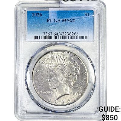 1926 Silver Peace Dollar PCGS MS64