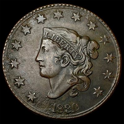 1830 Coronet Head Large Cent NEARLY UNCIRCULATED. 1830 Coronet Head Large Cent NEARLY UNCIRCULATED
