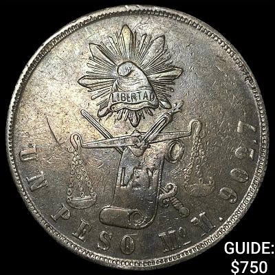 1872MoM Mexico Silver 1 Peso .786oz ASW