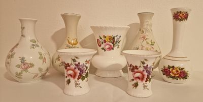 7 Mini Vases To Include Coalport and Wedgwood . No chips or cracks