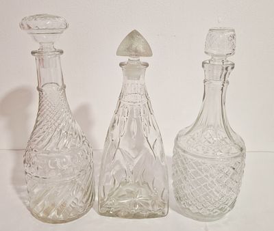 Three Cut Glass Decanters . Various styles