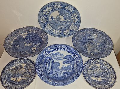 Selection Of Blue And White Ceramic Serving Bowls And Plates To Include Fenton And Spode. Three 