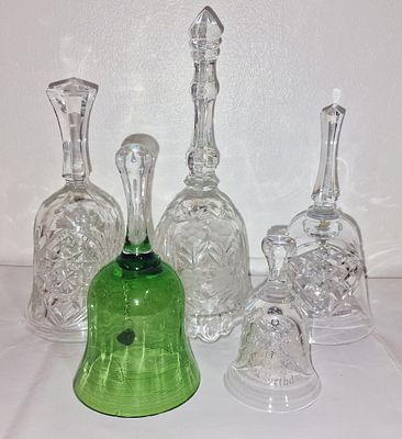 Selection Of Crystal Bells Together With A coloured Glass Bell. To include Edinburgh Crystal