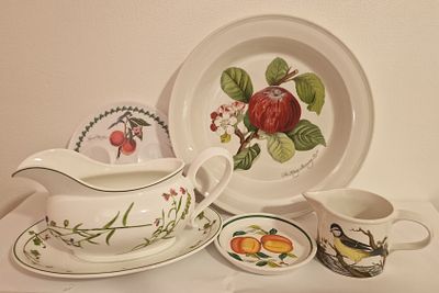 5 Portmeirion Items – Milk Jug, Gravy Boat, Egg Plate, Flossy Morning Apple Dish & Side Plate –
