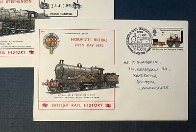 1975 Railway Commemorative Covers – “Rail 150” Shildon & Horwich Works Open Day. A pair of 1975 
