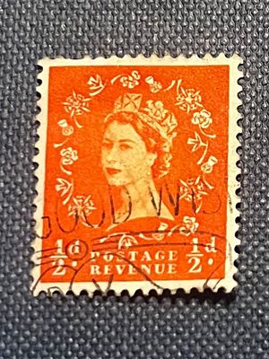 Hong Kong Queen Elizabeth II 1/2d Orange Postage Stamp. An orange postage stamp featuring a 