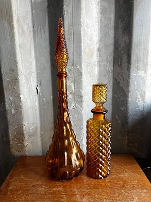 2 Mid-Century Amber Glass Decanters