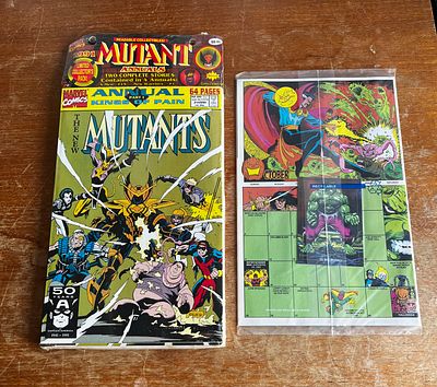 Sealed Marvel Comics 1991 New Mutants Annual Kings of Pain Comic Book & October Calendar Poster Lot
