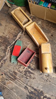 40s handmade toys and 
Wooden train . Assorted 1940s handmade 
Wooden toys plus wooden 
Train 