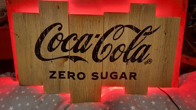 Coca-Cola light up sign. Wooden Coca-Cola sign 
Back lit working with power 
Cable see pics