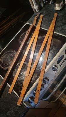 Vintage Leather Cased 10ft Wood and Brass Ruler Made In England. Vintage Leather Cased 10ft Wood 